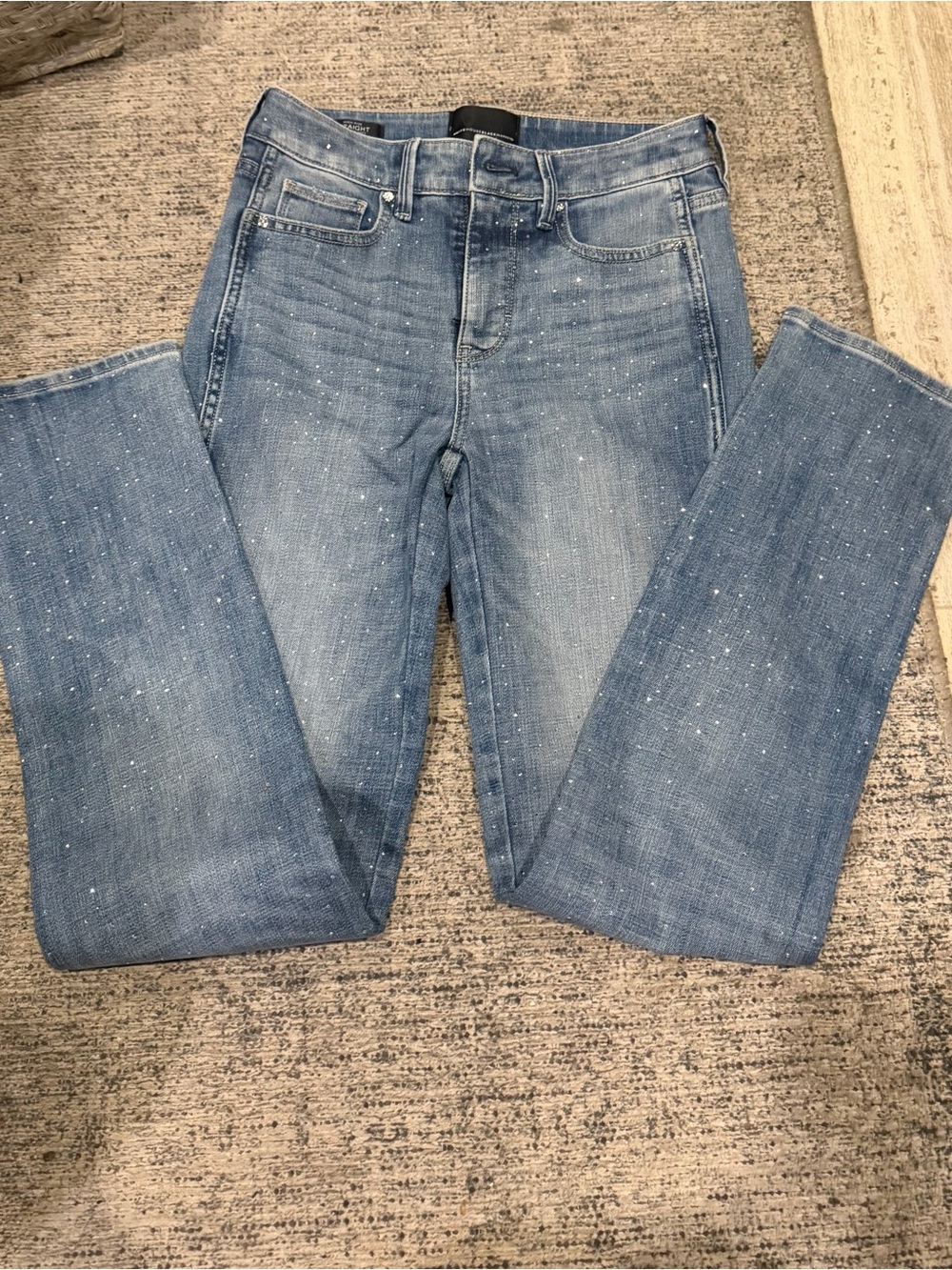 White House Black Market Light Blue Straight-Leg Jeans with Speckle Detail